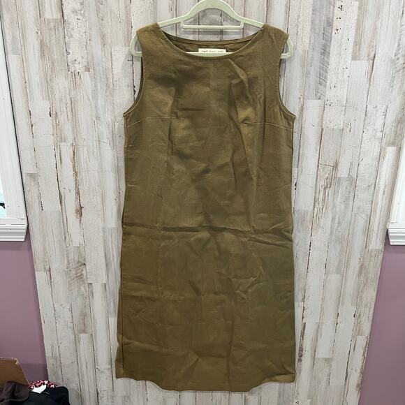 Two Days Off 100% Linen Suki Sheath Dress Pockets Moss Green Lagenlook Medium - Picture 1 of 8